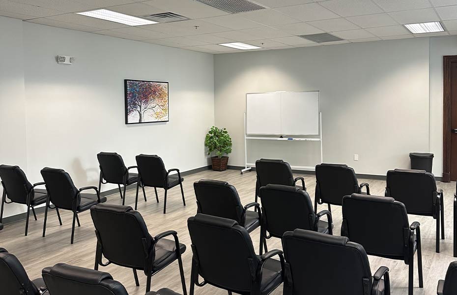 Group therapy room in Wareham where patients attend drug rehab classes