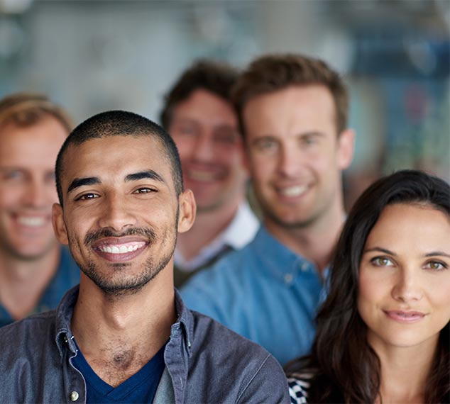 Coed group of smiling people