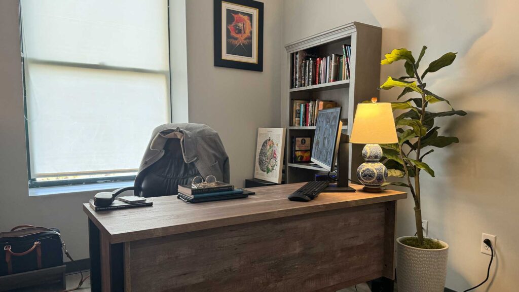 Clinician consultation room at Massachusetts Center for Addiction, used for therapy and medication-assisted treatment discussions.